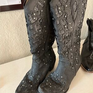 Embellished Black Western Boots